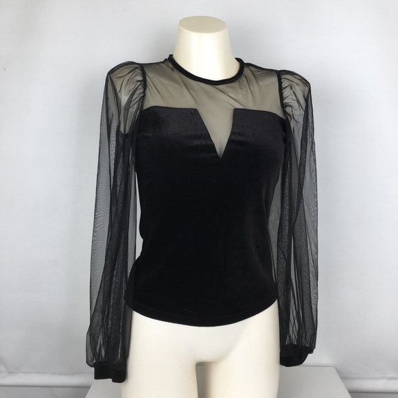 SHEIN Tops - Sexy Y2K Gothic Velour Mesh Top Black Women’s Size M Whimsigoth Long Sleeve